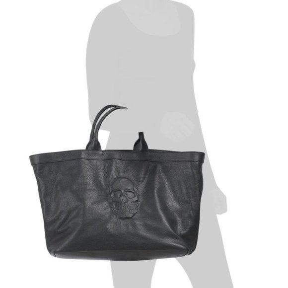 IO PELLE Black Made In Italy Leather Skull Tote NEW NWT - Picture 3 of 6